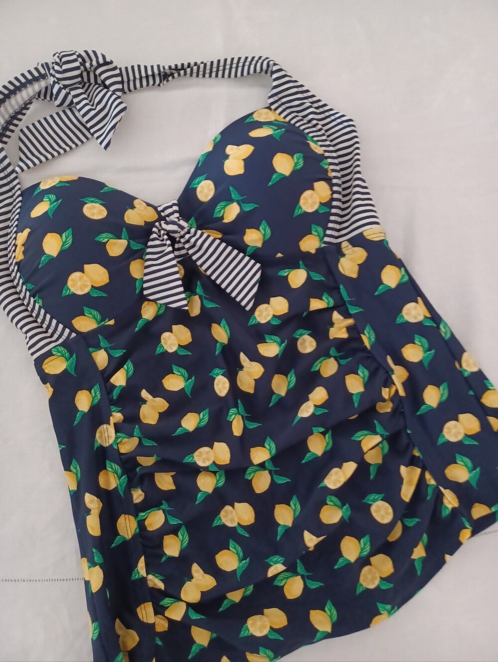 🍋 Merona Retro Lemon & Stripe Halter Tankini Top- Size S - Picture 4 of 8